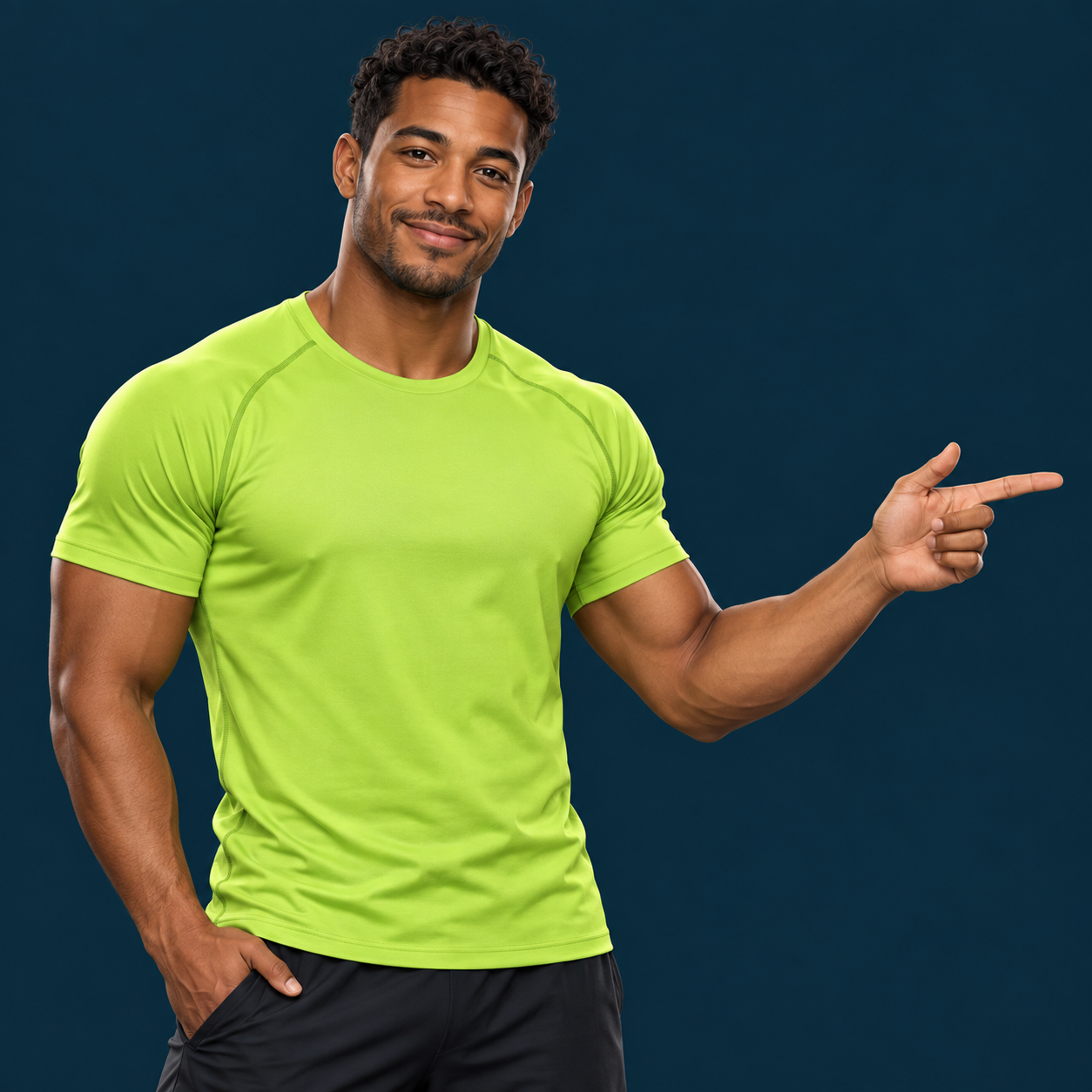 Alex, your illustrated workout guide, pointing toward the tips